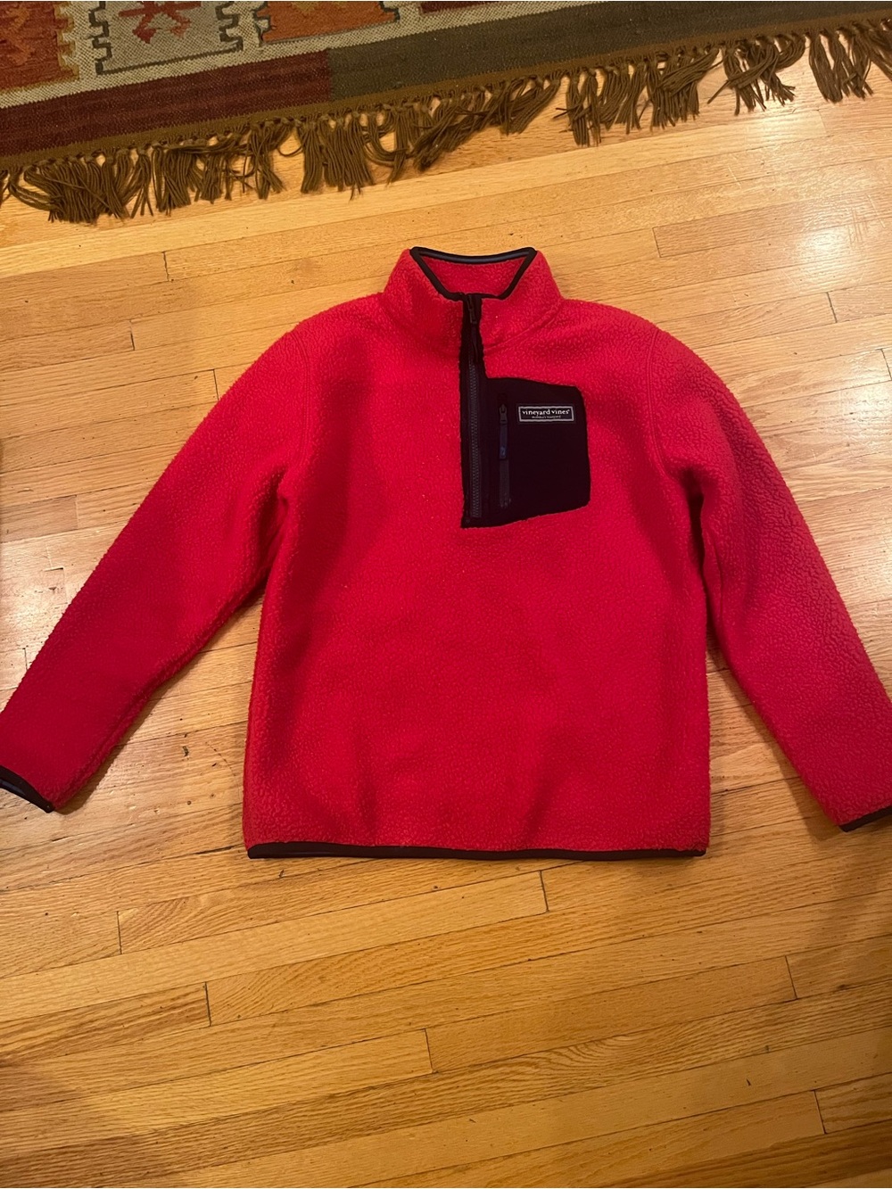 Vineyard Vines- Boys Sherpa Red Classic 1/4 Zip Pullover - Red - Size M (12-14)